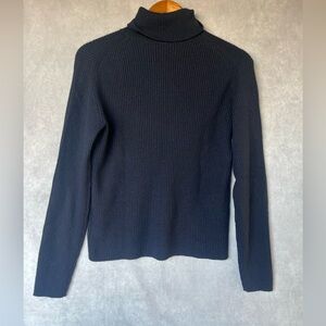 Eric Bompard Cashmere Silk Blue Ribbed Turtle Neck